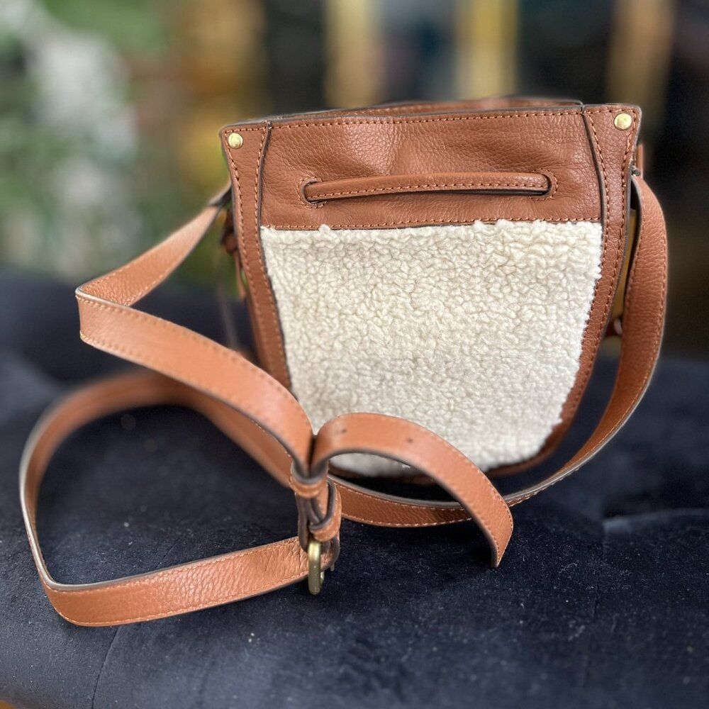 Crown Vintage small crossbody, faux Sherpa and leather purse